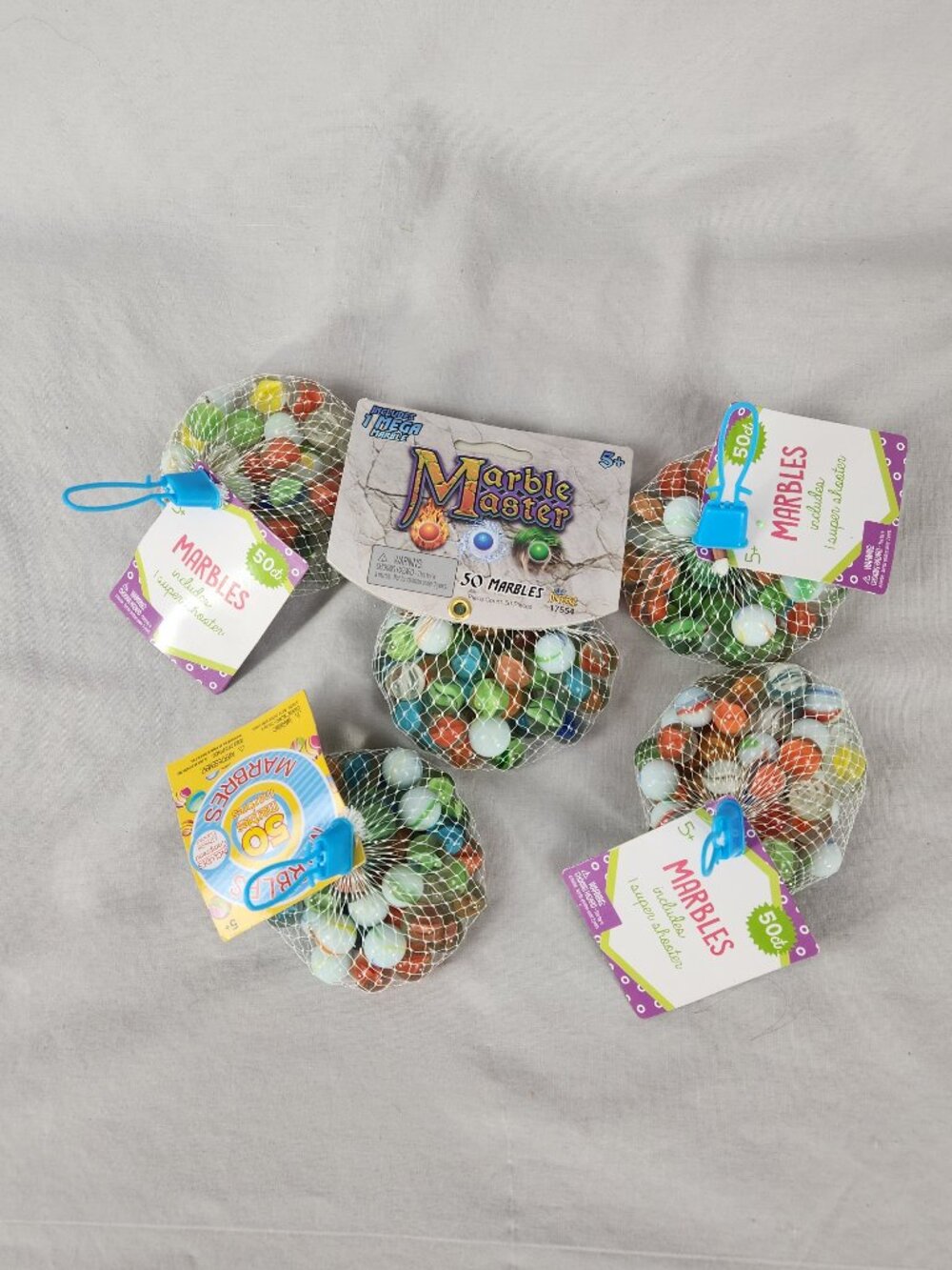 NWT Lot of 5 Bags of Marbles 50 in Each Bag With Shooters Marble Master Glass